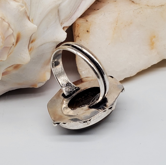 Natural Raw Tiger Eye Stone Silver Ring - Picture 4 of 6